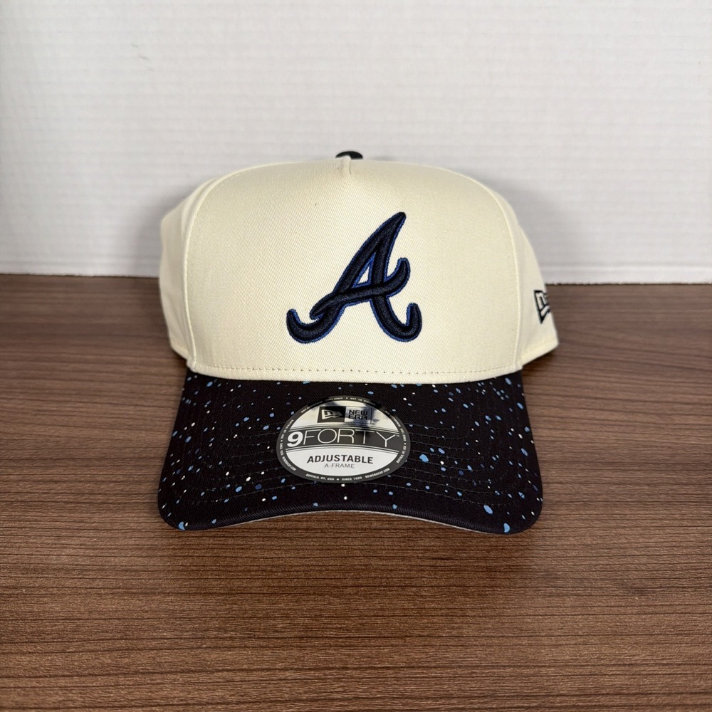 Men's New Era  Cream Atlanta Braves Speckle A-Frame 9FORTY Adjustable Hat